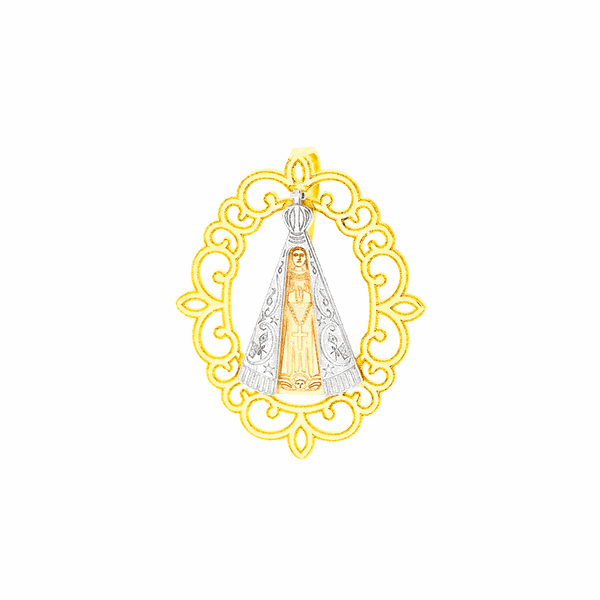 Pingente de Ouro 18K Nossa Senhora Aparecida Ouro Branco e Amarelo