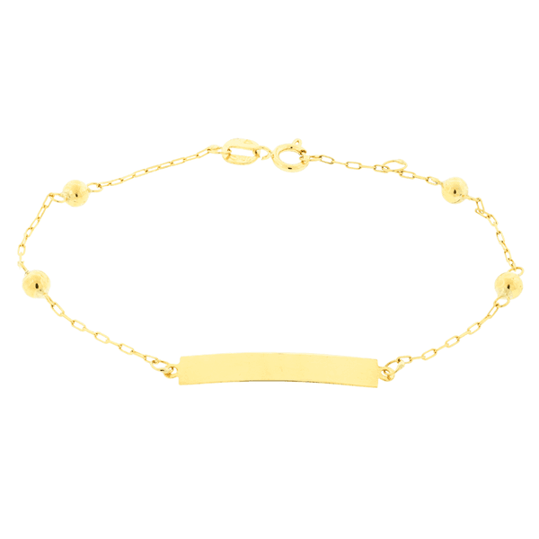 Pulseira de Bolinha com Chapa Ouro 18K Infantil