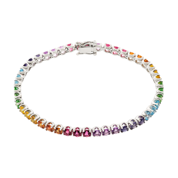 Pulseira Riviera Rainbow Ouro Branco 18K Pedras Naturais 19cm