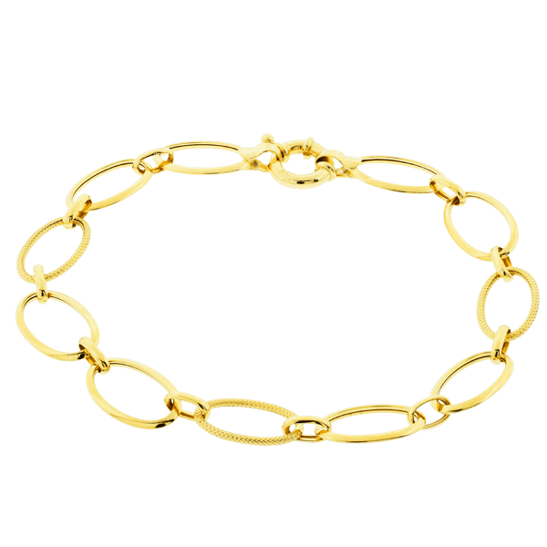 Pulseira Elos Ovais Trabalhada Ouro 18K