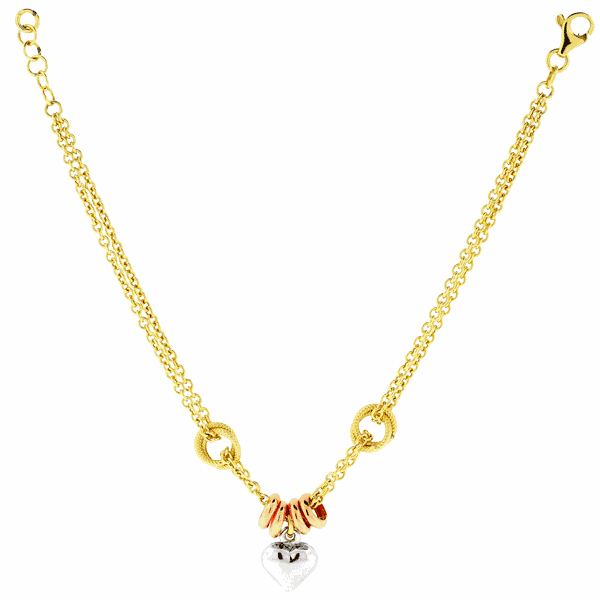 Pulseira Feminina com Coração Pendente Ouro 18K