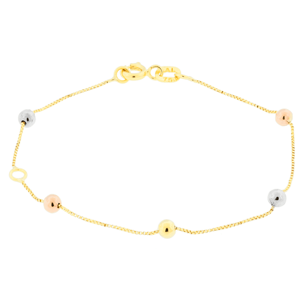 Pulseira Infantil Bolinhas Tricolor em Ouro 18K