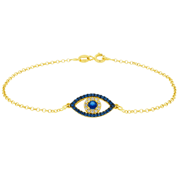 Pulseira com Olho Grego com Zirconias em Ouro 18K - MI24342 - MICHELETTI JOIAS