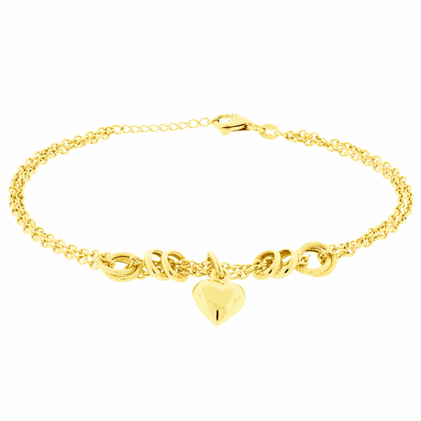 Pulseira Feminina de Ouro 18K Coração Pendente