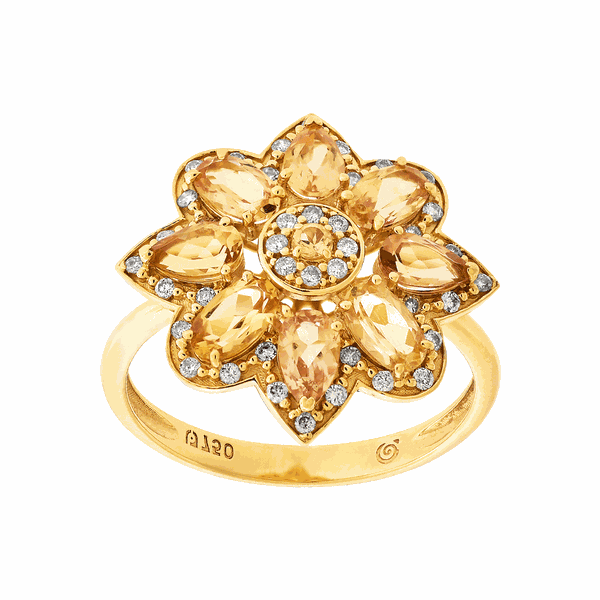 Anel de Flor Ouro 18K Topázio Imperial e Brilhantes 