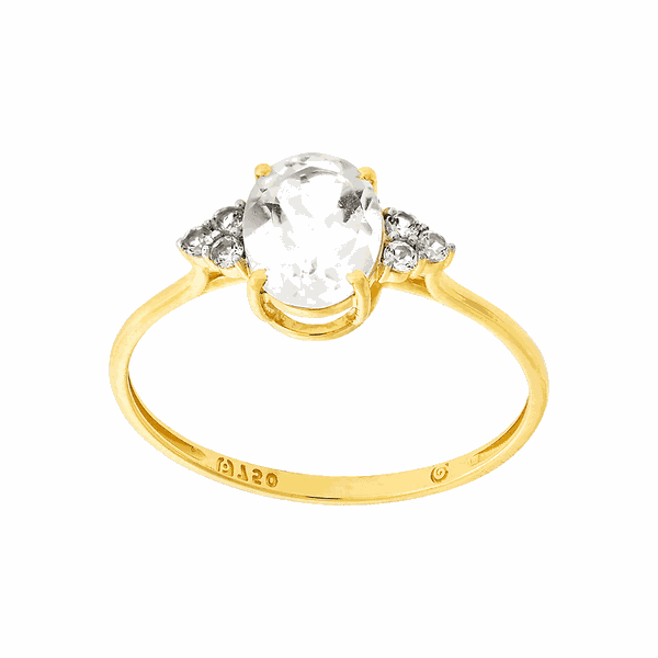 Anel Oval de Topázios Brancos Ouro Amarelo 18K - MI27389 - MICHELETTI JOIAS