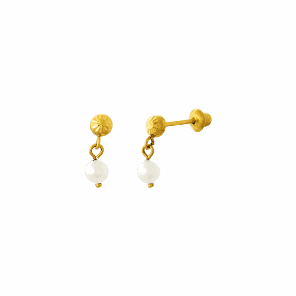 Brinco Bola e Pérola Pendente Ouro 18K - MI3068 - MICHELETTI JOIAS