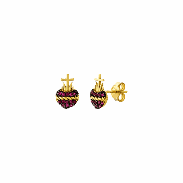 Brinco Sagrado Coração Com Zircônias Ouro 18K - MI23547 - MICHELETTI JOIAS