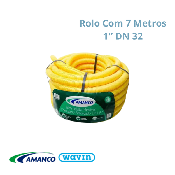 Conduíte Eletroduto Corrugado Amarelo 1'' Polegada DN 32mm - Amanco