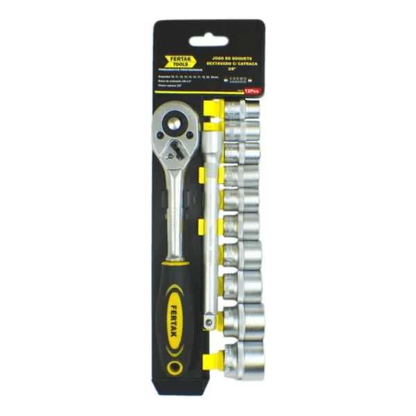 Jogo Chave Catraca 1/2" Com 12 Peças 10MM / 22MM - FERTAK