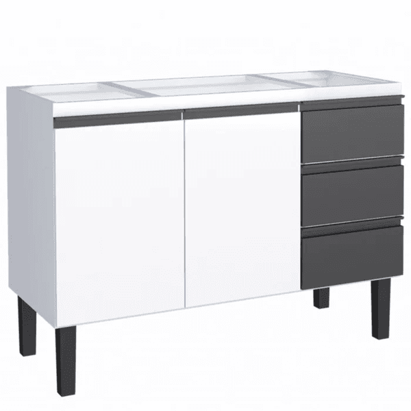 Gabinete Cozinha Aço Netuno Flat Branco Com Preto 120 - COZIMAX