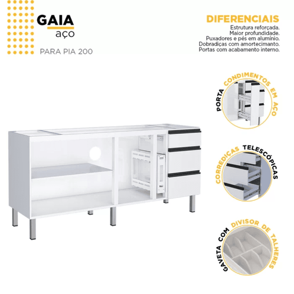 Gabinete Cozinha Aço Gaia Flat Branco 200 - COZIMAX | Rede