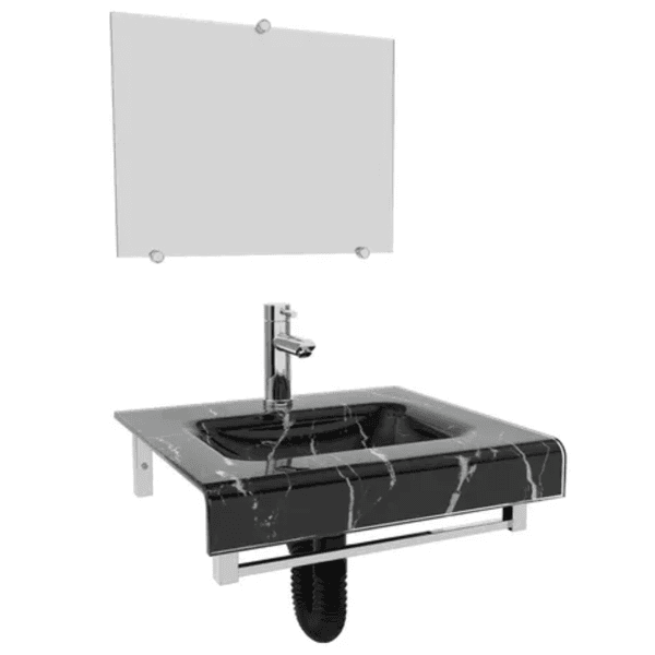 Kit Gabinete Vidro 2068 Mármore Preto 42X38 2402 - VB CRISTAIS 