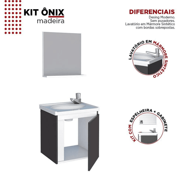 Kit Gabinete de Banheiro Onix Suspenso Preto - COZIMAX