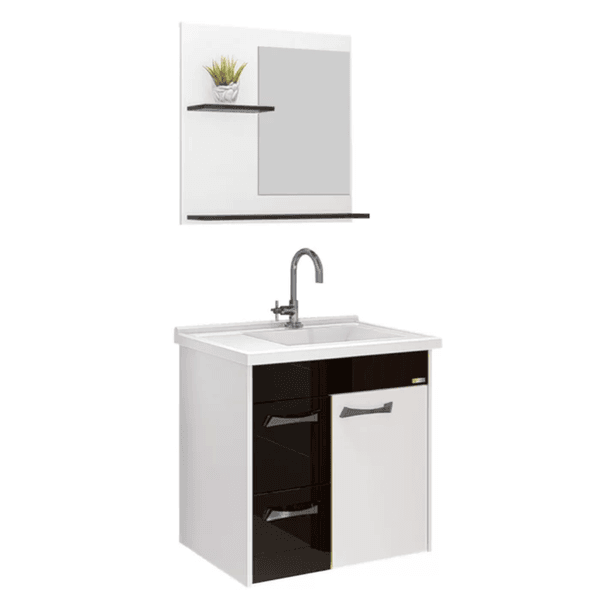 KIT Gabinete Genova Suspenso 55,4 Branco Com Preto - A.J. RORATO