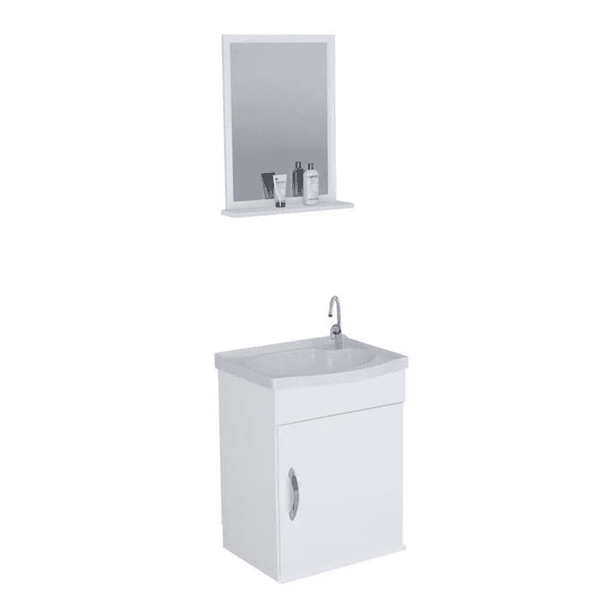 Kit Gabinete Banheiro MDF Siena Branco Suspenso 39 - A.J. RORATO