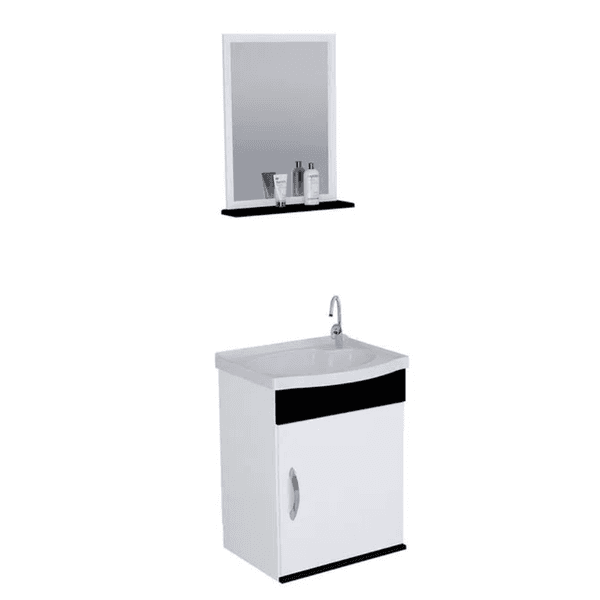 Kit Gabinete Banheiro MDF Siena Preto Suspenso 39 - A.J. RORATO