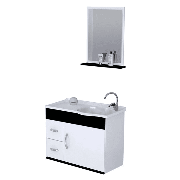 Kit Gabinete Banheiro MDF Siena Preto Suspenso 55,5 - A.J. RORATO