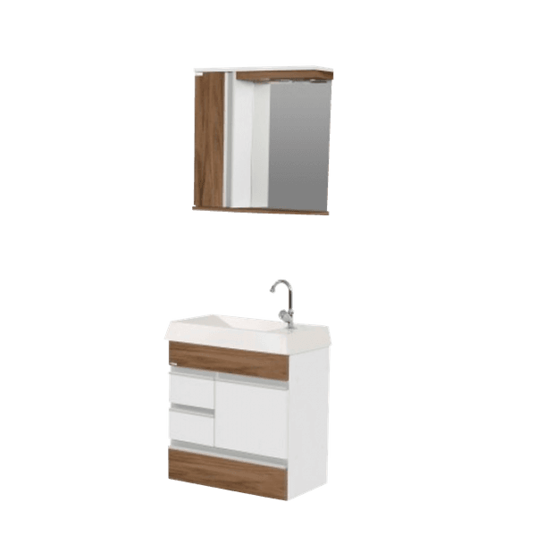 Kit Gabinete Banheiro Napole Suspenso 59,5 Nogal