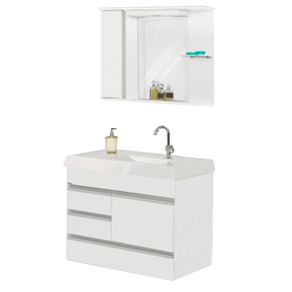 KIT Gabinete Banheiro Napole Suspenso 79,5cm Text. Branco