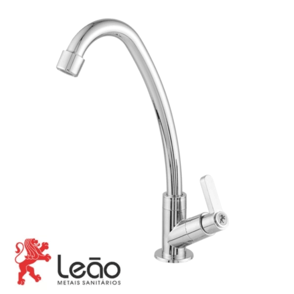 Torneira Cozinha Mesa Alta 1067 1/4V C63 Cromada Plastic 6347 - LEÃO METAIS
