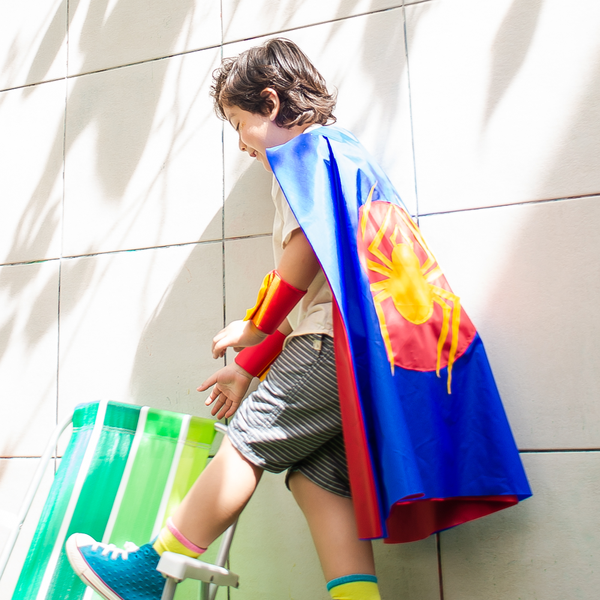 Fantasia Infantil Capa Super-Heroi Aranha Azul e Amarelo