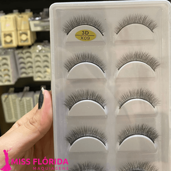 Cilios postiços 3D X09 cartela com 5 pares 