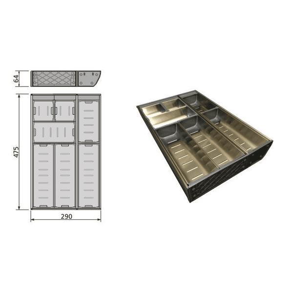 Organizador Aço Inox 475x290x64 7 Recipiente 