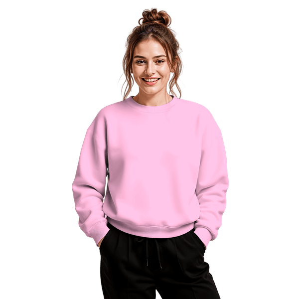 Blusa Moletom Careca Lisa Premium Slim Algodão Mácio Rosa Bebe