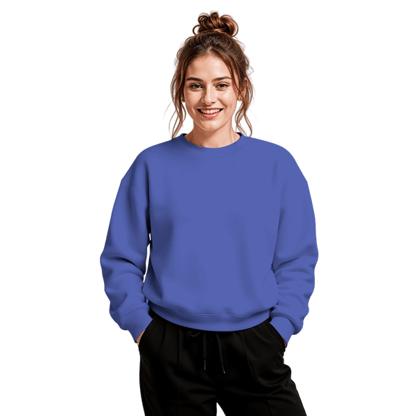 Blusa Moletom Careca Lisa Premium Slim Algodão Mácio Azul Royal