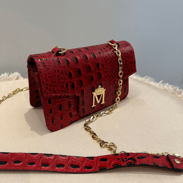 Bolsa em Couro Croco Vermelho Maya