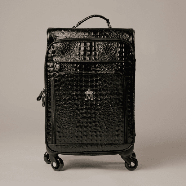 Mala de Rodinha em Couro Croco Preto