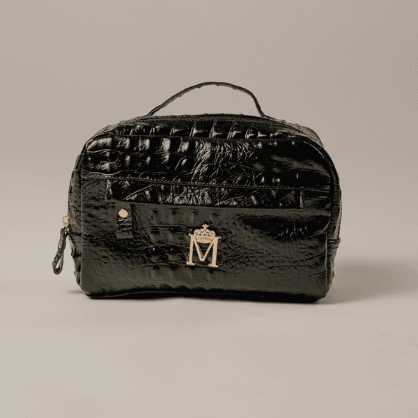 Necessaire em Couro Croco Preto