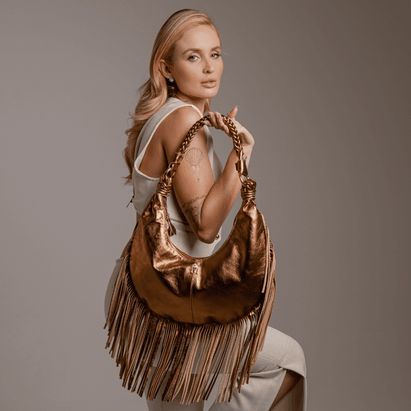 Bolsa em Couro Bronze com Franja Isabele