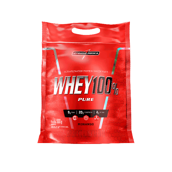 Whey 100% Pure Refil 900g Integral Médica Morango