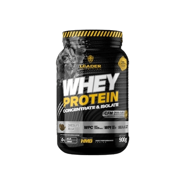 Whey Protein Concentrado E Isolado Pote 900g Leader Nutrition Chocolate Belga