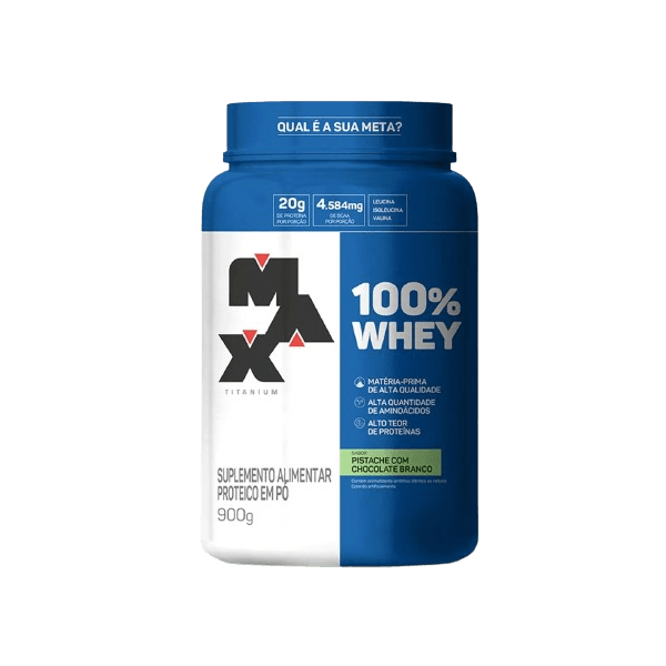 Whey 100% Whey Pote 900g Max Titanium Pistache com Chocolate Branco