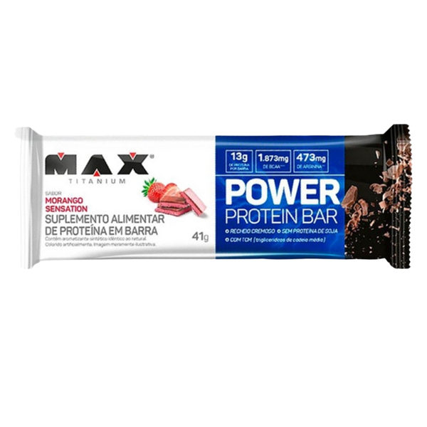 Proteína em Barra Power Protein Bar 1 Unidade 41g Max Titanium Morango Sensation