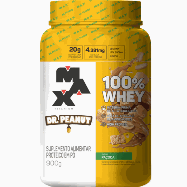 Whey 100% Pote 900g Max Titanium Dr. Peanut Paçoca