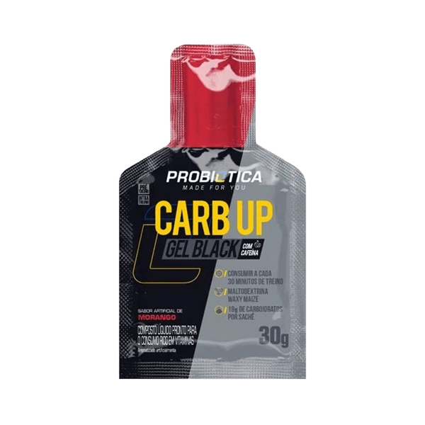 Carb UP Gel Black com Cafeína 1 Sachê de 30g Probiótica Morango