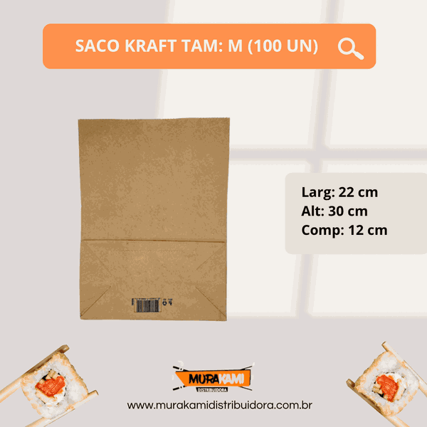 SACO KRAFT TAMANHO M 22X30X12CM C100 (UN)