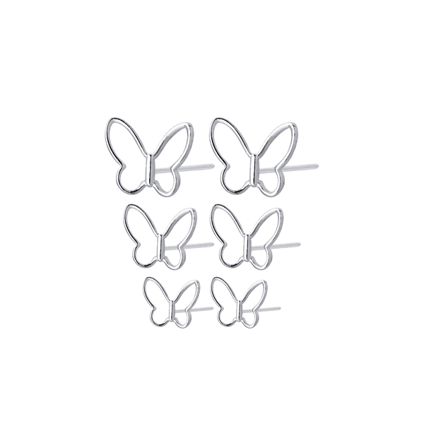 TRIO BRINCO BORBOLETA P M G PRATA 925 - My Prata Joias