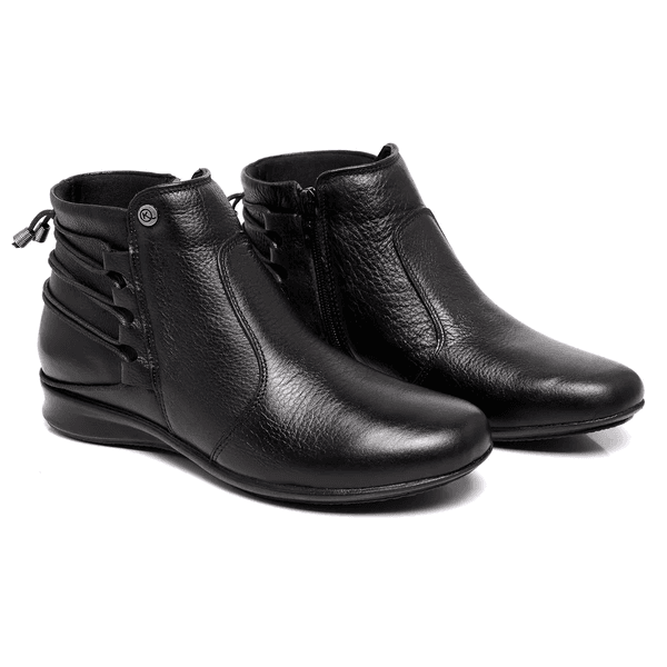 Bota Feminina Laura laço Soft Preta Couro legítimo 