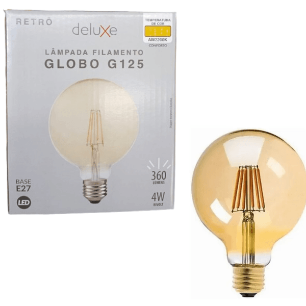 LÂMPADA LED FILAM. GLOBO G125 4W BC QUENTE 2200K E27 BIV