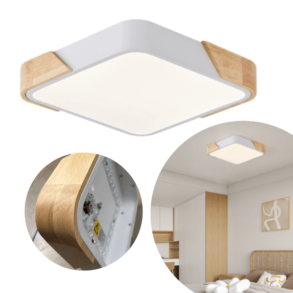 Luminária Painel Led de Sobrepor Quadrado com Detalhe Madeira Luz 3em1 PSQ- Branco Nitrolux
