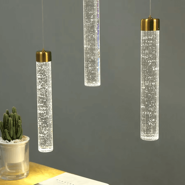 Pendente Led Tubo Cilíndrico Cristal Bolha 5w Dourado 3 temperaturas de cor 8109