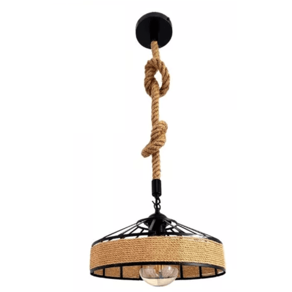  Pendente com Corda Sisal Detalhes em Preto Moderno Rústico Bocal E-27 Pc01