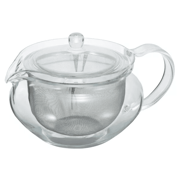 Bule de Vidro para Chá Hario – 700ml, feito em vidro borossilicato resistente ao calor, com design elegante e alça ergonômica.