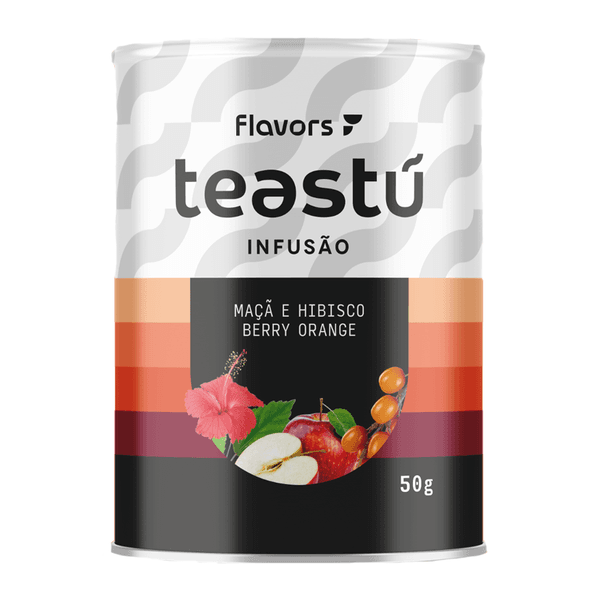 Chá de Maçã e Hibisco, Berry Orange, Capim Limão e Morango 150g, infusão natural e aromática com frutas e ervas selecionadas.