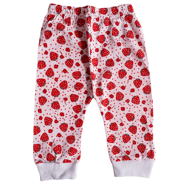 Calça bebê malha branca morangos
